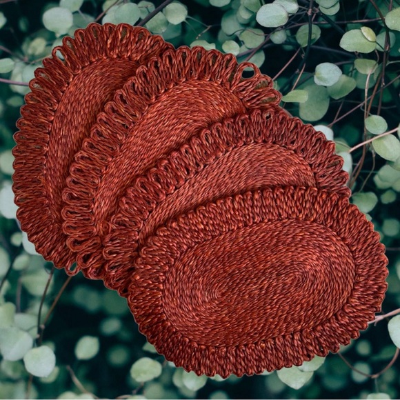 4 Vintage Boho Woven Abaca Fiber Placemats Set - Picture 3 of 9